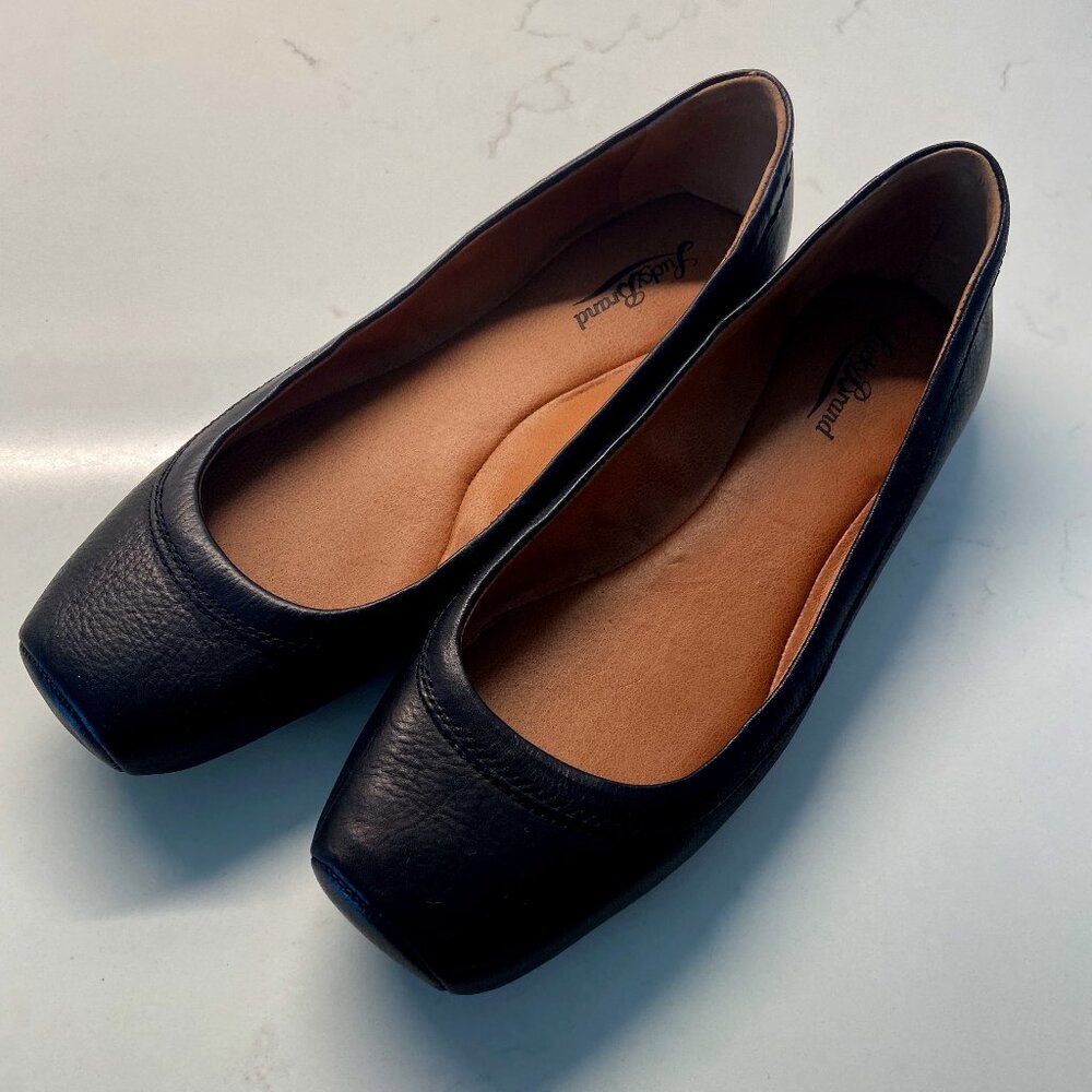 Lucky Santana Square Toe Black Leather Ballet Flat Size 8 Like New